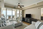 Beach balcony offers unobstructed views to the West, Pleasure Pier, sand, surf and city lights at night